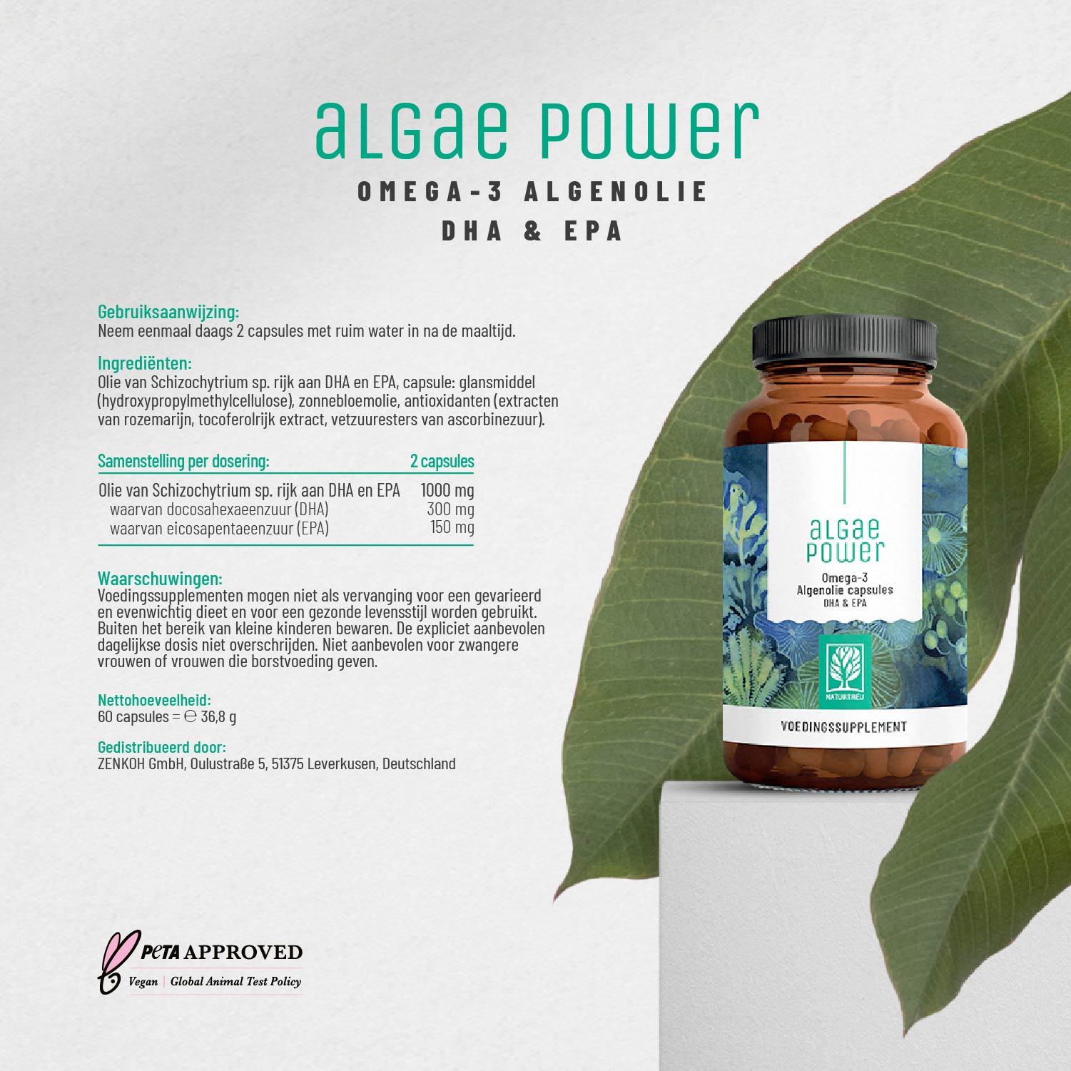 Algenkraft Omega3 Algenoel DHA EPA NL Etikett01