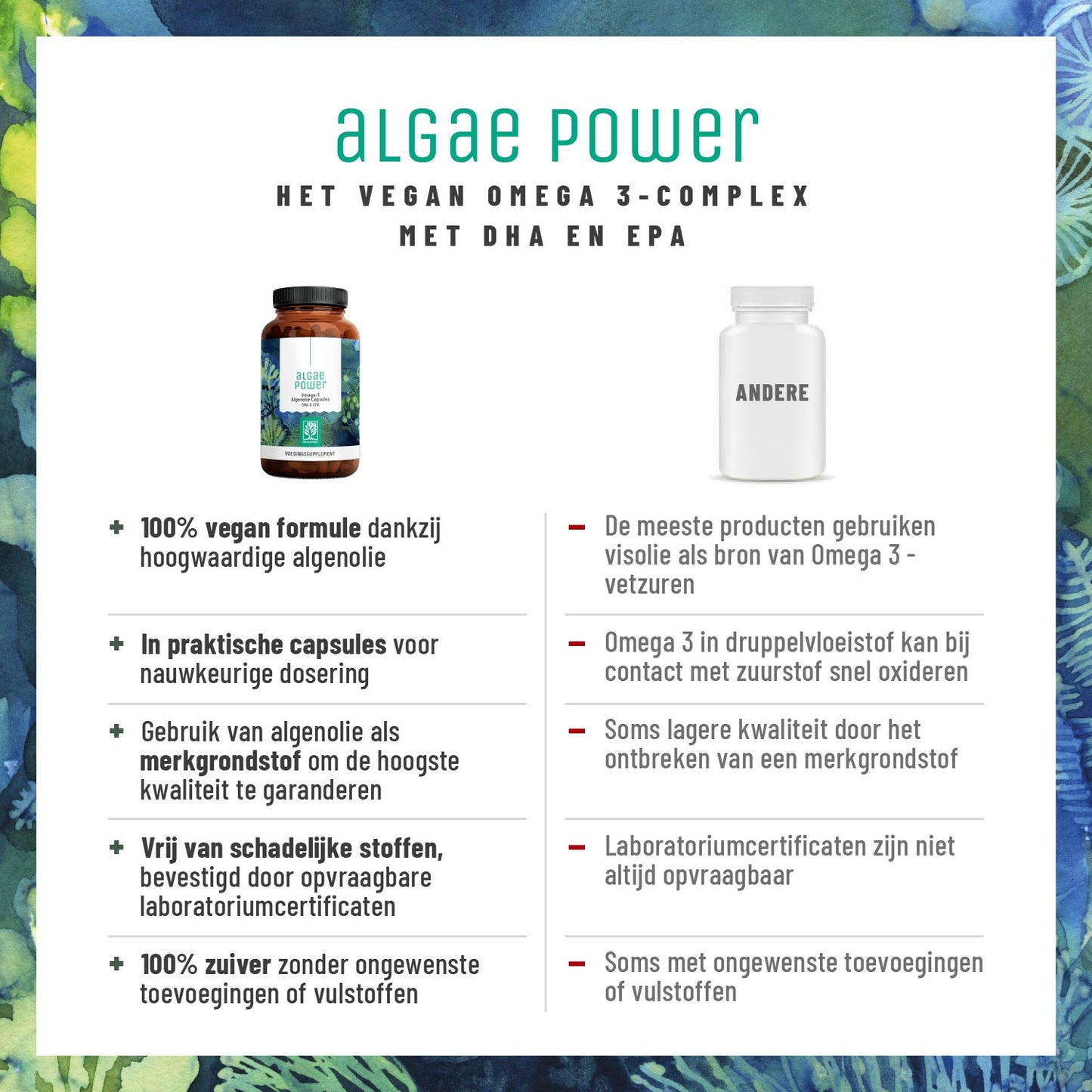 Algenkraft Omega3 Algenoel DHA EPA NL Vergleichstabelle