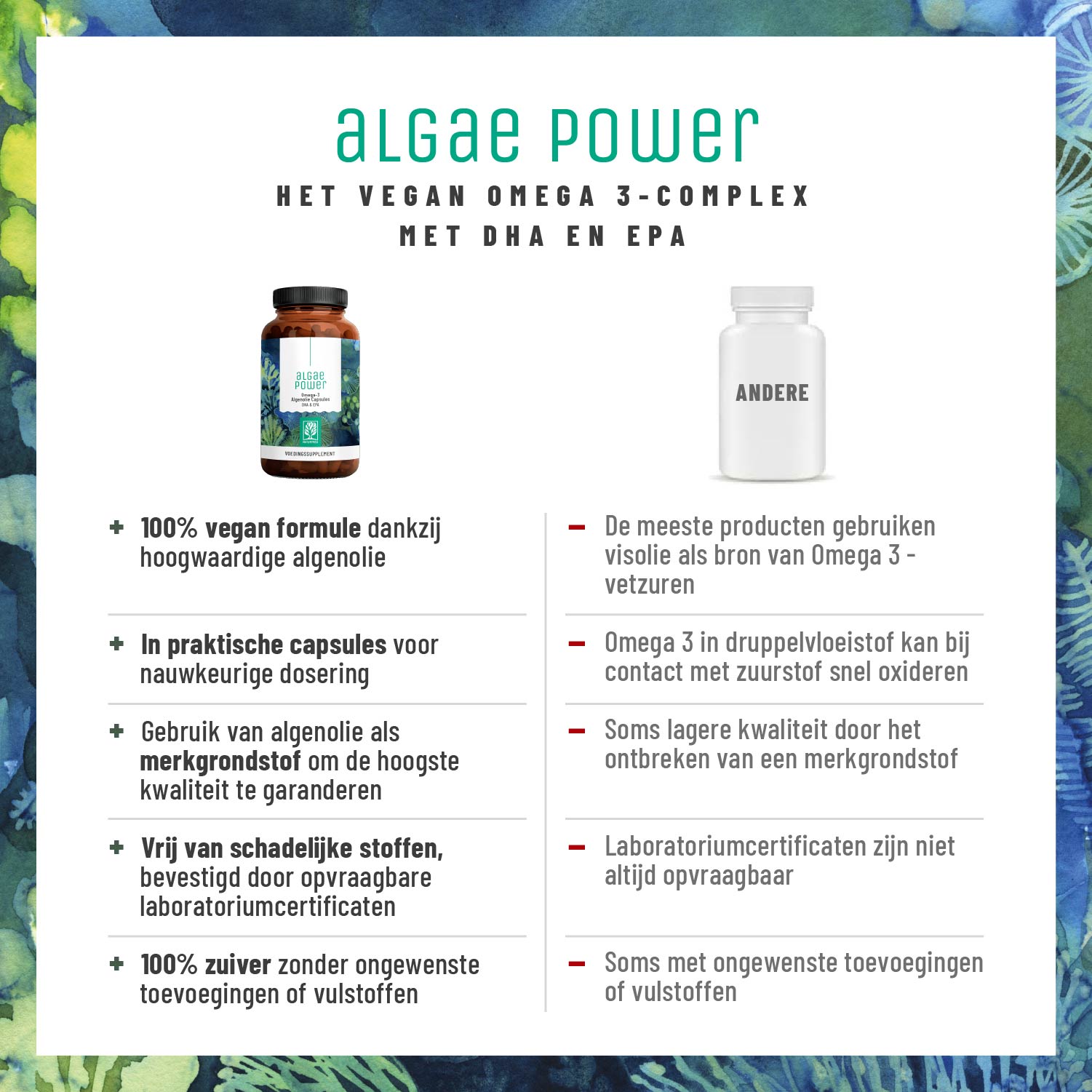 Algenkraft Omega3 Algenoel DHA EPA NL Vergleichstabelle