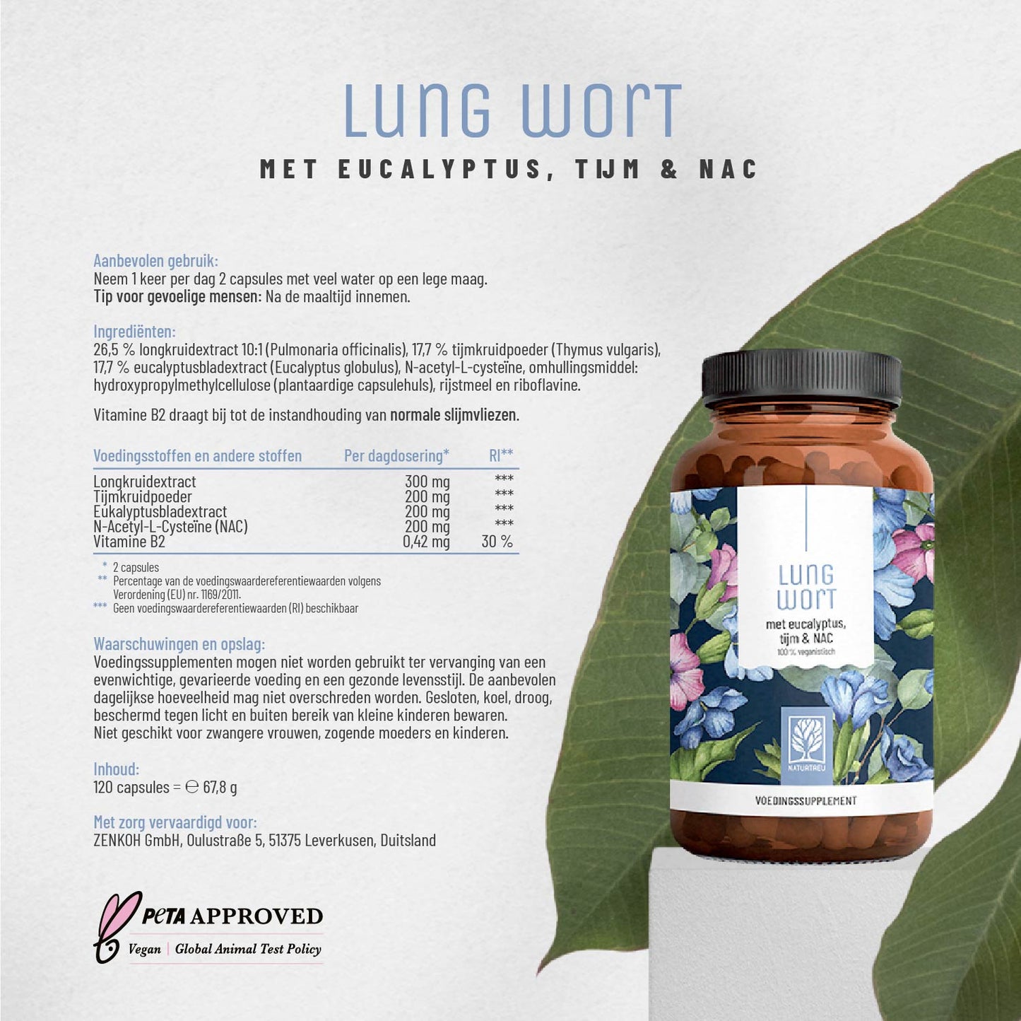Lung Wort Meteucalyptus, Tijm en NAC NL Etikett 01