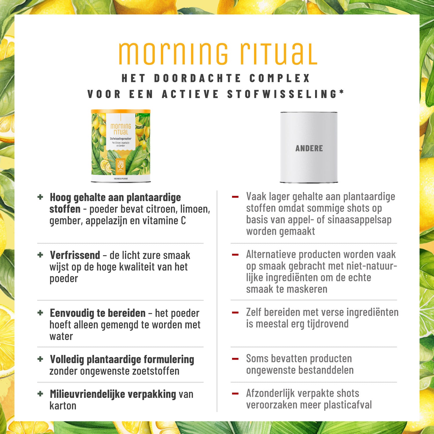 Morgenritual Stoffwechsel-Routine NL Vergleichstabelle