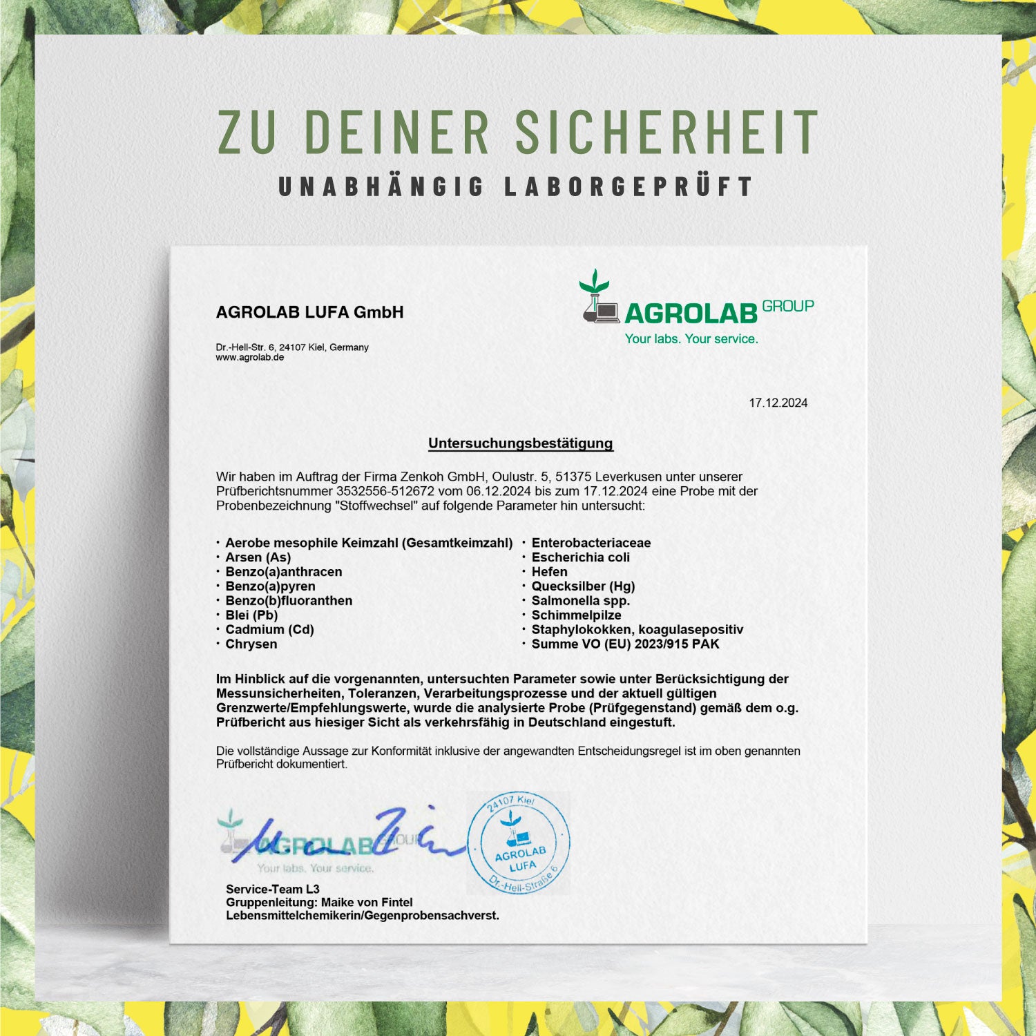 Stoffwechsel Metabolismus-Komplex Laborzertifikat