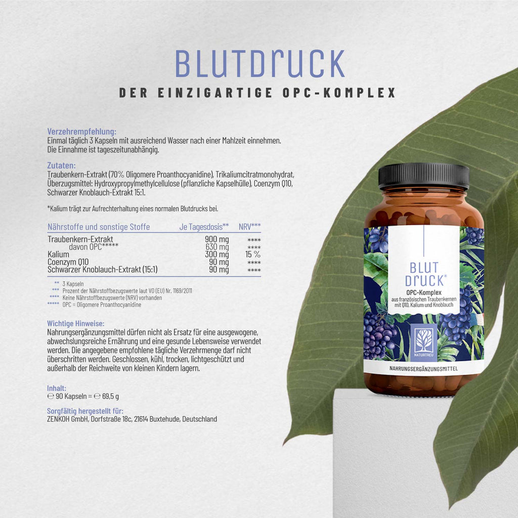Blutdruck OPC Traubenkern Q10 Komplex Etikett