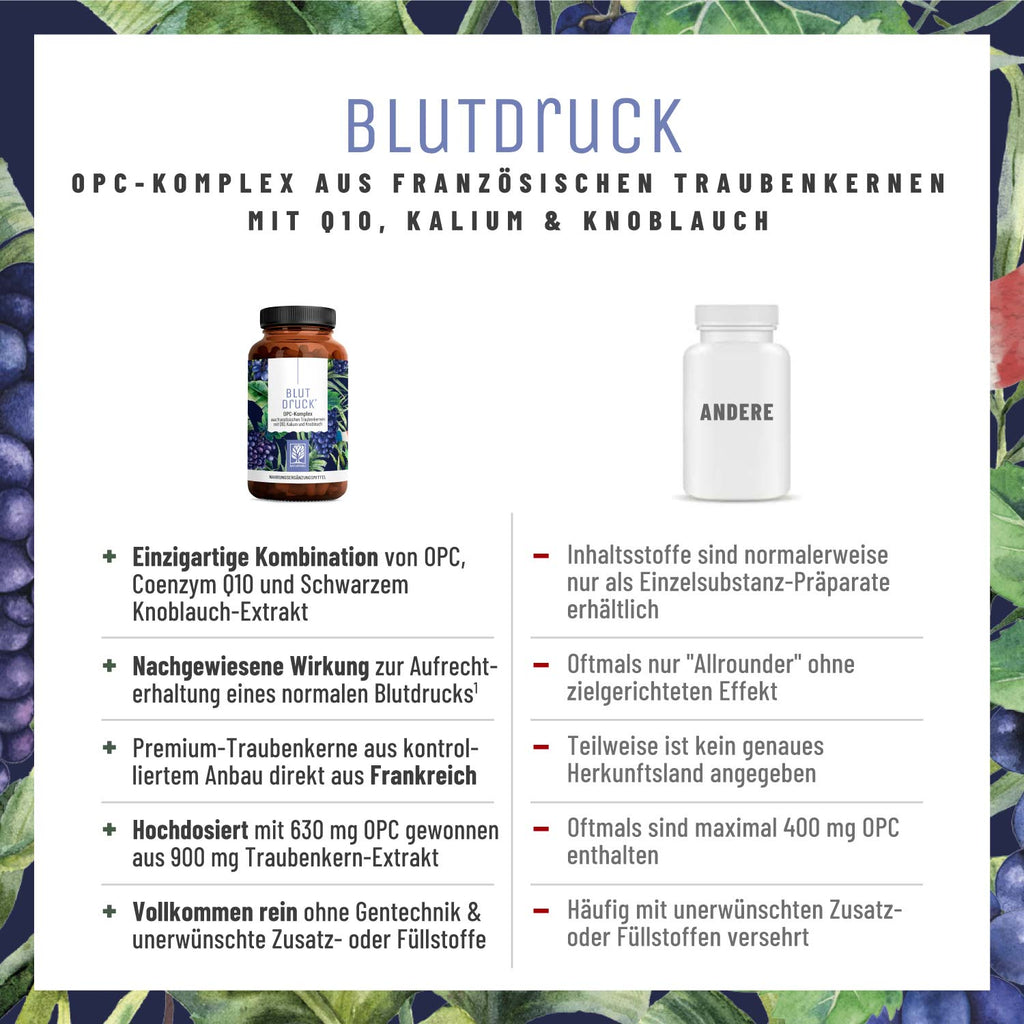 Blutdruck OPC Traubenkern Q10 Komplex Vergleich