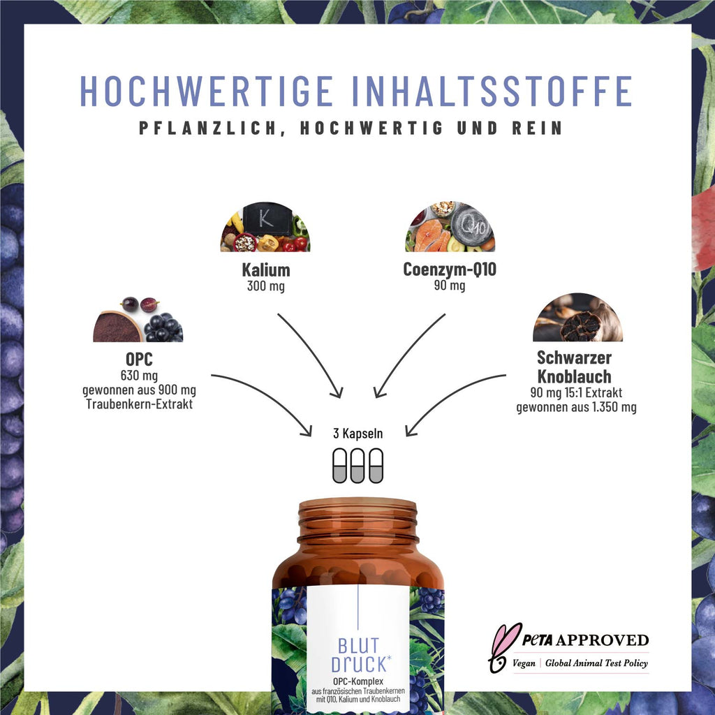 Blutdruck OPC Traubenkern Q10 Komplex Inhalt