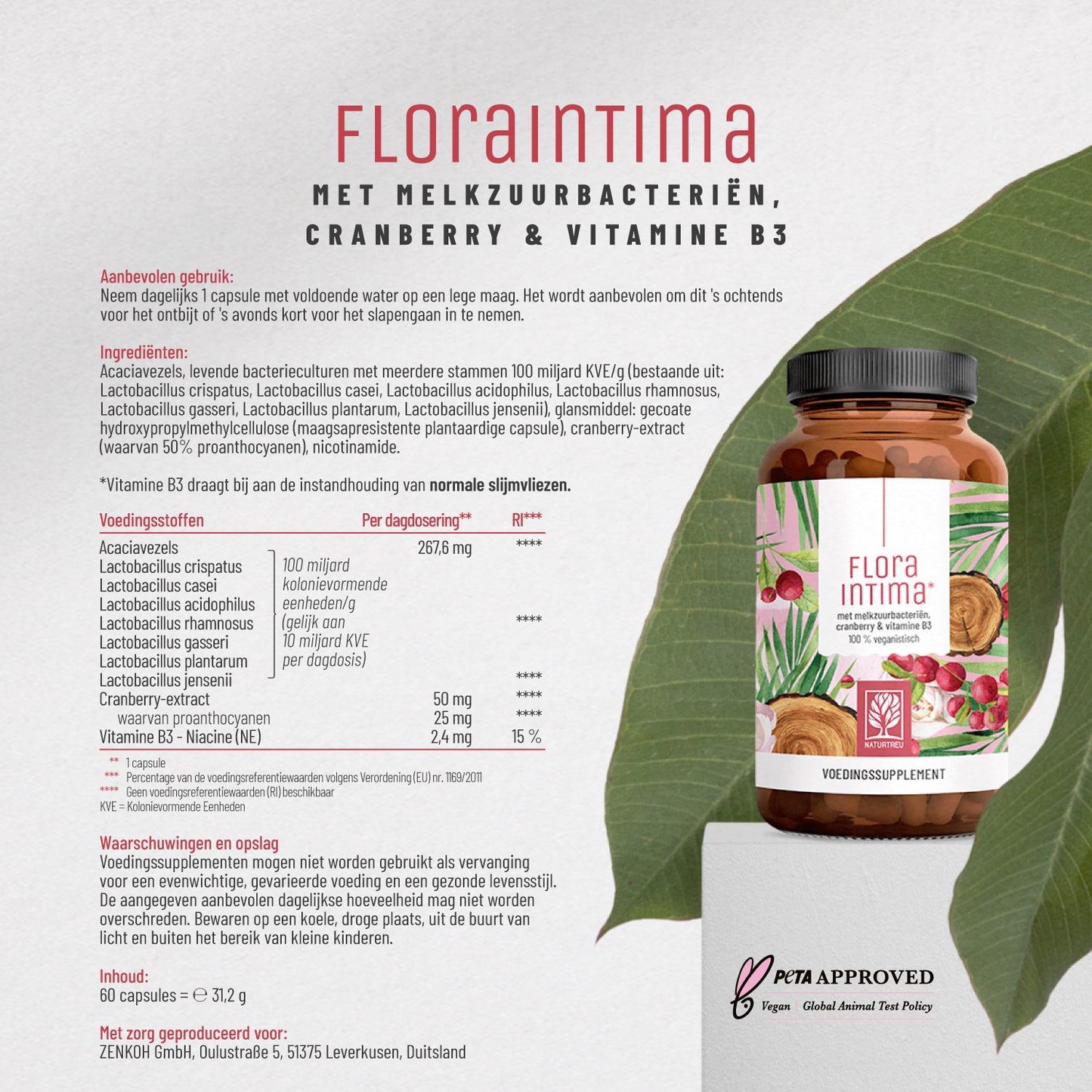 Floraintima Milchsaeurebakterien cranberry vitamin b3 NL Etikett01 