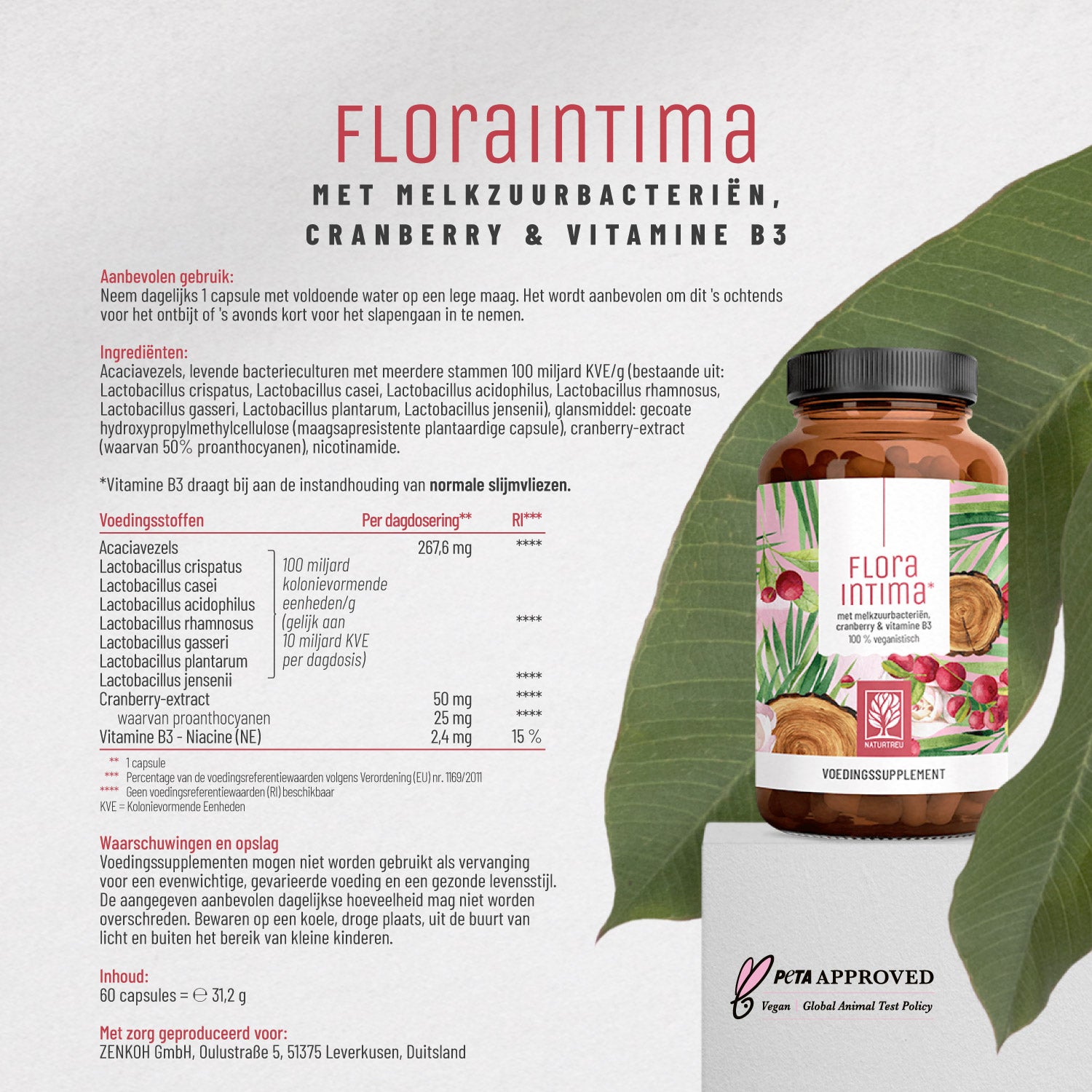 Floraintima Milchsaeurebakterien cranberry vitamin b3 NL Etikett01 