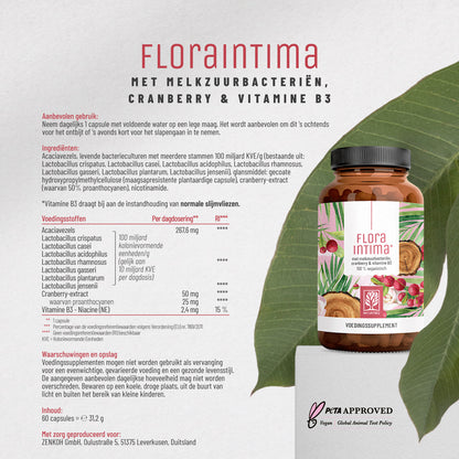 Floraintima Milchsaeurebakterien cranberry vitamin b3 NL Etikett01 